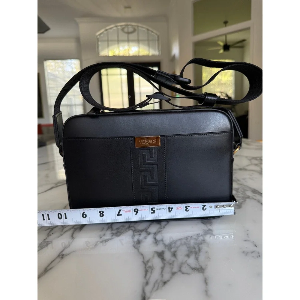 Versace Black Box Leather Shoulder Bag Embossed Greca Crossbody 1010737 Italy